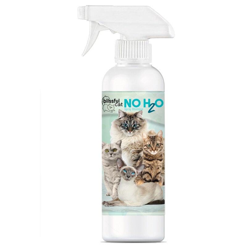 The Blissful Cat NO H20 Spray Cat Shampoo For In A Hurry Time Crunch, Seniors, On-the-Go, Don't Wanna Get Wet Cat Bathing 16 OZ