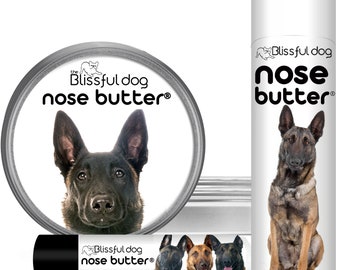 Belgian Malinois Nose Butter® Handcrafted in Minnesota Using All Natural Balm for Crusty or Dry Dog Noses Tins & Tubes with Malinois Label