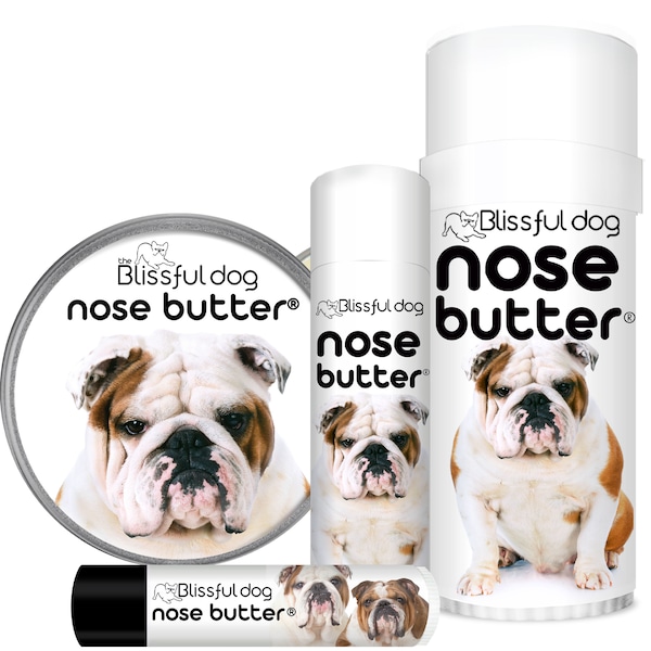 Bulldog Nose Butter® Handcrafted in Minnesota Using All Natural Balm for Crusty or Dry Dog Noses Tins & Tubes with Bulldog Label