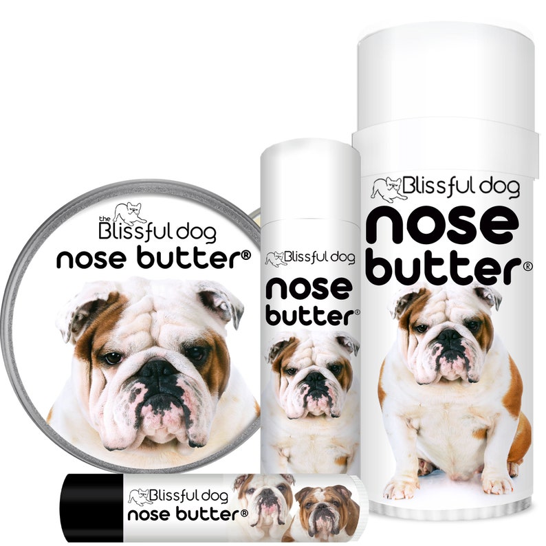 Bulldog Nose Butter® Handcrafted in Minnesota Using All Natural Balm for Crusty or Dry Dog Noses Tins & Tubes with Bulldog Label image 1