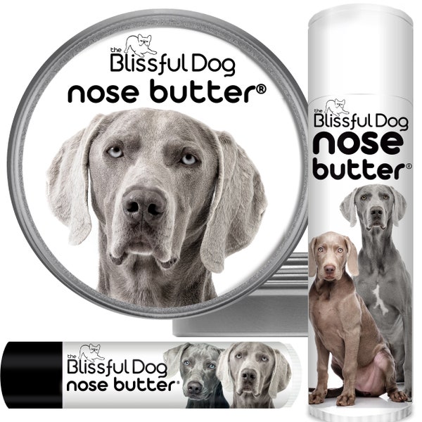 Weimaraner Nose Butter® Handcrafted in Minnesota Using All Natural Balm for Crusty or Dry Dog Noses Tins & Tubes with Weimaraner Label