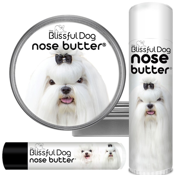 Maltese Nose Butter® Handcrafted in Minnesota Using All Natural Balm for Crusty or Dry Dog Noses Tins & Tubes with Maltese Label