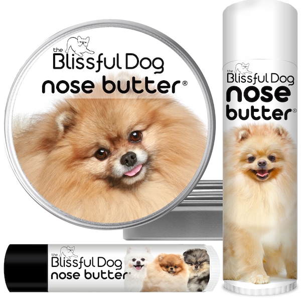 Pomeranian Nose Butter® Handcrafted in Minnesota Using All Natural Balm for Crusty or Dry Dog Noses Tins & Tubes with Pomeranian Label