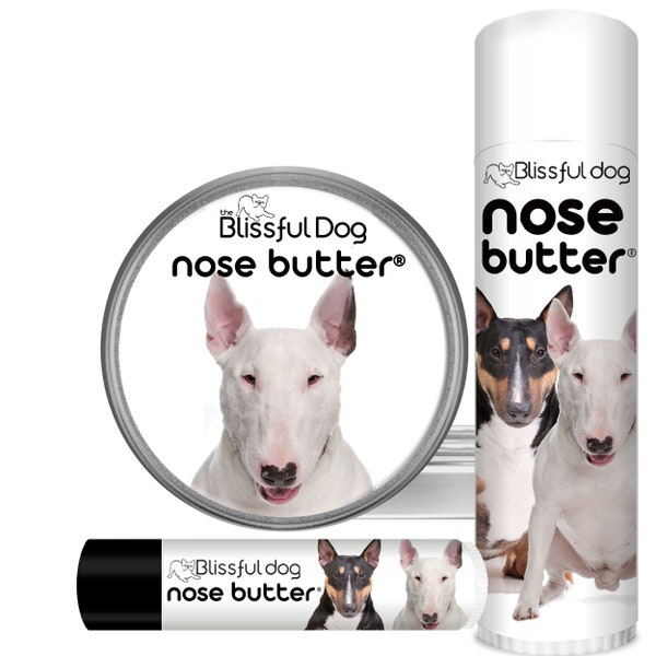 Bull Terrier Nose Butter® Handcrafted in Minnesota Using All Natural Balm for Crusty or Dry Dog Noses Tins & Tubes with Bull Terrier Label