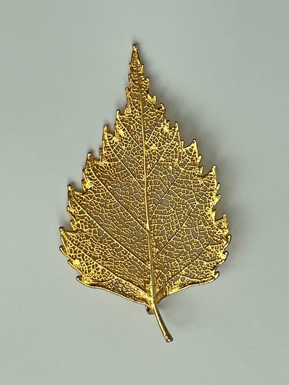 Vintage Art Nouveau Gold Dipped Real Leaf Pendant - image 3