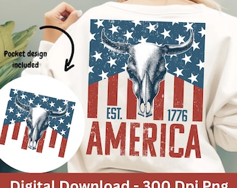 Western Vintage 4th of July PNG | Patriotic Cowboy Sublimation | Retro USA Independence Day Design | Country Western 4th of July Graphic