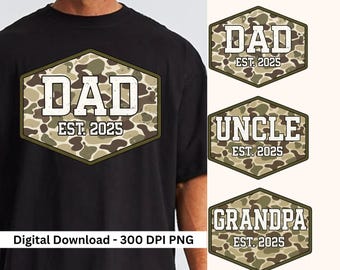 Vintage Camo Dad Est Bundle Png File Dad Camouflage Png Dad Camo Png Dad Png Retro Daddy Png Father's Day Gift Dad Shirt Sublimation Designs