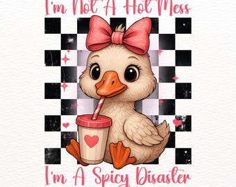 Silly Funny Goose Design, I'm A Spicy Disaster Goose PNG, Funny Sarcastic Goose png, Cheeky Goose with Coquette Bow, Cute Duck T-Shirt Png