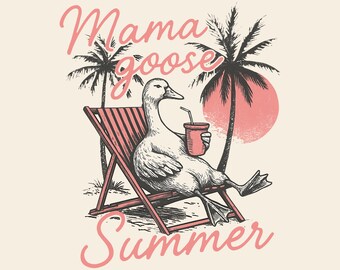 Mamá Ganso verano PNG Diseño de camiseta de verano Gráfico de verano PNG Diseño de sublimación de camiseta Camiseta de playa PNG Diseño de sublimación de ganso de verano divertido