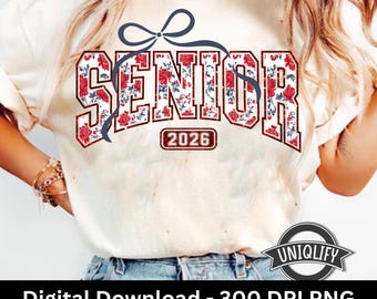 Senior 2026 Coquette Bow PNG Red Toile Floral Sublimation, Red Coquette Bow Senior 2026, Class of 2026 Png, Senior 2026 Sublimation Png