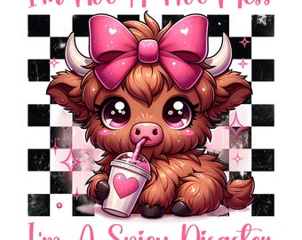 No soy un desastre, soy un desastre picante, vaca de las tierras altas PNG, divertido diseño de sublimación occidental, vaca descarada con lazo coqueto, linda camiseta Png