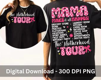 Motherhood Tour PNG, fiocco a scacchi Coquette Png, mamma divertente sarcastica PNG, mamma rockin png, estetica mamma rosa, download digitale per la festa della mamma