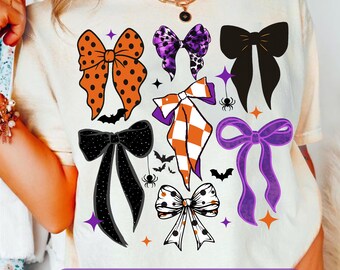 Laço de Halloween PNG abóbora de Halloween Coquette com laços fofo design de Halloween para meninas sublimação Preppy PNG assustador aranhas fantasma caçado