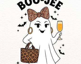Boo Jee Leopard Print Ghost PNG, Sassy Boujee Halloween Ghost Clipart, Spooky Season Leopard Coffee Digital Download for Sublimation Designs