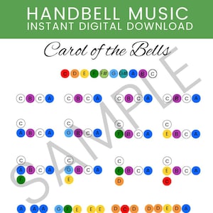 Carol of the Bells-handbelmuziek voor Kerstmis: 1 blad met liedjes