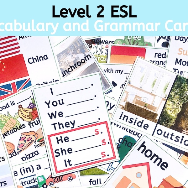 ESL Level 2 Vocabulary and Grammar Cards - VIPKID, etc.