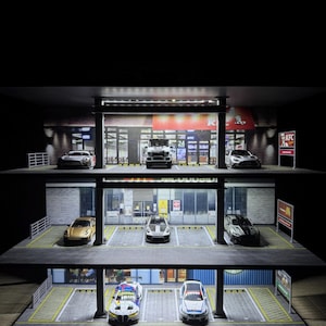 Premium Diorama Diecast Mini Strip mall Garage with LED Lighting Model 1:64 Scale