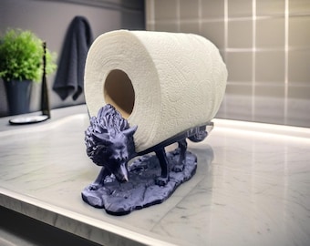 3D Printed Black Wolf Toilet Paper Holder: Funny Bathroom Decor