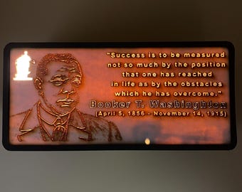Booker T. Washington Quote Lightbox: Laser-Etched Wooden Desk Decor