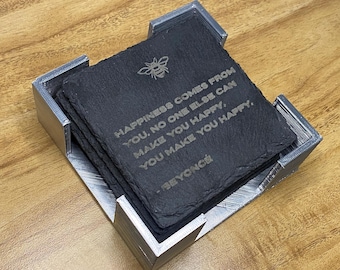 Beyoncé-Inspired Slate Coasters Set – Custom Holder, Rustic Home Decor Gift Set