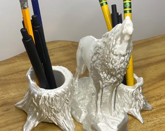White Wolf Pen & Pencil Holder – Unique Desk Organizer