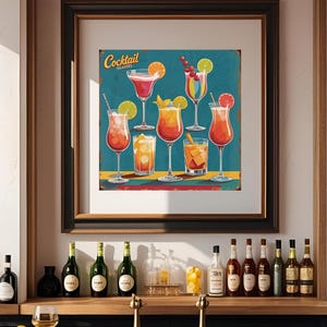 Vintage Cocktail Wall Art Bundle, Retro Bar Decor Printable PDF, 1950s Pin-Up Bartender Posters, Home Bar, Kitchen, Lounge Digital Download