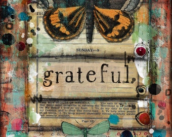 Grateful Butterfly series Print on Wood and Print to be Framed (PTBF) shawn petite, wall décor, mixed media, stencils, art