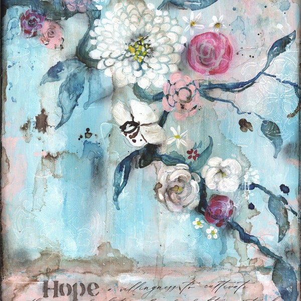 Hope in the Darkness floral Print on Wood and Print to be Framed (PTBF) shawn petite, wall décor, mixed media, stencils, art