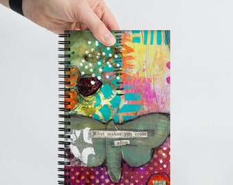 What makes you came alive spiral notebook with dotted pages, Shawn Petite, mixed media, art, art journaling, writing, junk journaling