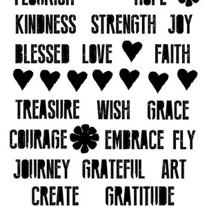 Words, Words, Words 8x10 Stencil, Basteln, Kartengestaltung, Backen, Journaling, Art Journaling, Kinder, Schal, Petite