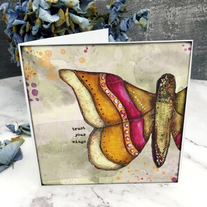 Carte papillon Faites confiance à vos ailes (vierge à l'intérieur), Shawn Petite, techniques mixtes, carte, voeux, vierge