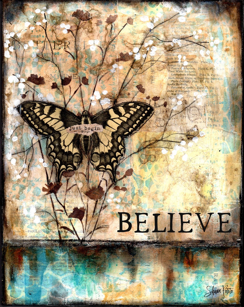Believe butterfly 5x7 single NoteGreeting Card Shawn Petite cards painting art journaling