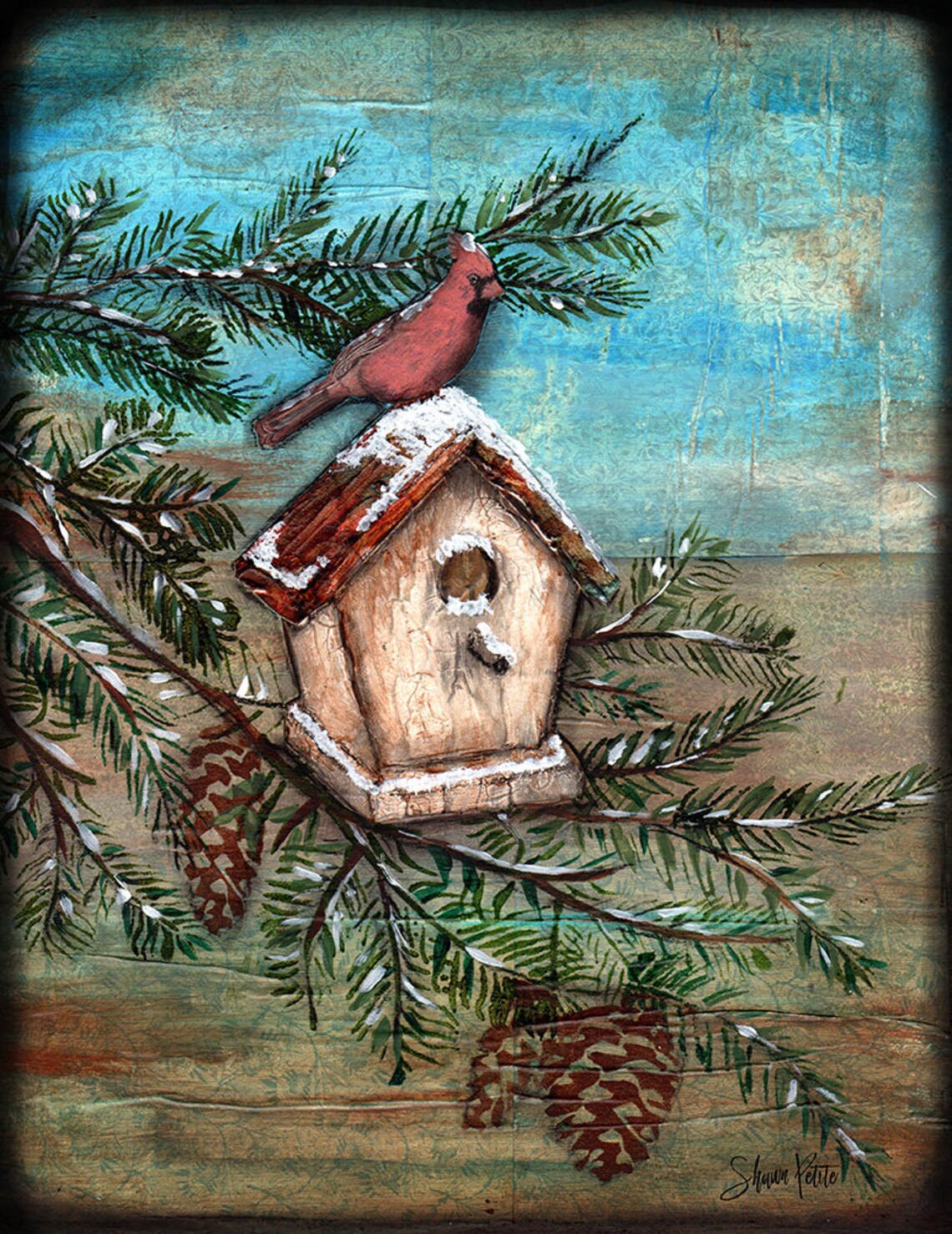 Cardinal Birdhouse Print on Wood and Print to Be Framed Etsy