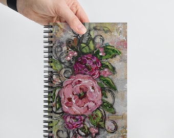 Determined tender and strong spiral notebook with dotted pages, Shawn Petite, mixed media, art, art journaling, writing, junk journaling