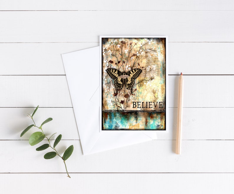 Believe butterfly 5x7 single NoteGreeting Card Shawn Petite cards painting art journaling