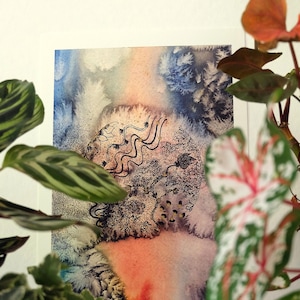 Imaginärer Planet Kunstdruck – A4 Aquarell & Tusche Illustration – Kosmische botanische Wandkunst – Mikrokosmos-Serie