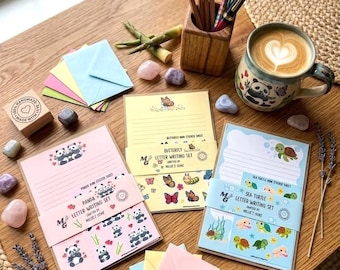 Animal Stationery Set | Panda, Butterfly, Sea Turtle Snail Mail Kit for Kids & Adults