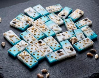 Ocean Resin Domino Set - Complete Double-Six (28 Pieces)