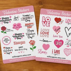 Valentine’s Day Waterproof Sticker Sheets – Love Stickers, Cute Heart Decor for Scrapbooking, Planner Supplies, Party Decorations Bundle