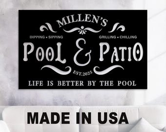 Personalized Patio Metal Sign, Custom Family Name Sign,Custom Patio and Pool Wall Sign,Pool Metal Sign,Backyard Decor,Housewarming gift