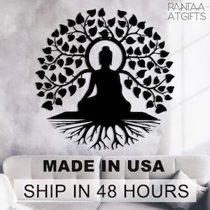 Tree of Life and Buddha Metal Sign,Om Symbol Metal Art,Zen Home Decor,Oversized Buddha Decor for Yoga ,Meditation Wall Art,Spiritual Crafts