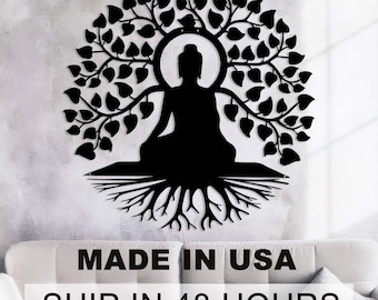 Tree of Life and Buddha Metal Sign,Om Symbol Metal Art,Zen Home Decor,Oversized Buddha Decor for Yoga ,Meditation Wall Art,Spiritual Crafts