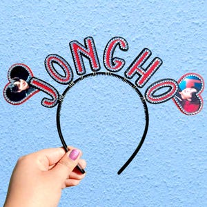 Diadema Ateez KPOP con nombre de Bias, concierto, diamantes de imitación, purpurina, pancarta para el cabello, foto, corazón, estrella, purpurina, letrero personalizado, Atiny, hecho a mano