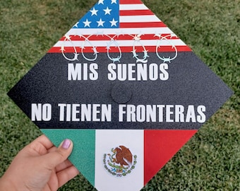 Cultural Mexican American Graduation Cap Topper Glitter Cardstock Class of 2025 2026 Handmade Year 2 Flag Custom Unique Grad Cap
