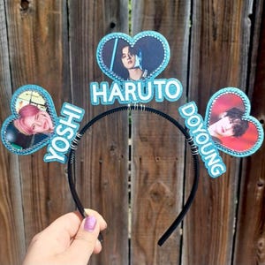 Diadema multipolar de KPOP con diamantes de imitación para fotos de conciertos, pancarta para el cabello con forma de corazón para varios miembros, cualquier grupo de Kpop y Jpop.