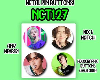 NCT127 Badge Metal Pin 1.25 Inch Button Custom Sets KPOP Music Boy Group Gift Backpack Decoration Concert Glossy and Rainbow Holographic