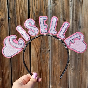 Diadema con nombre personalizado y purpurina de diamantes de imitación para fiesta de cumpleaños, concierto, pancarta para el cabello con purpurina y fotos