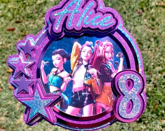 KPOP Demon Hunter Cake Topper Huntrix Saja Boys 3D Layer 7 Inch Holographic Glitter Cardstock Birthday Decoration Personalized Handmade