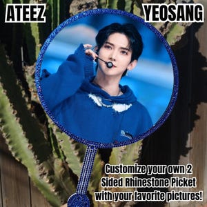 YEOSANG ATEEZ Ventaglio coreano da tenere in mano, fatto a mano e personalizzato, con strass KPOP, cartello unico per concerti bifacciali (12,9 x 8,84 pollici) Kang Yeosang