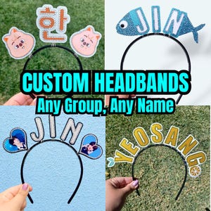 Diadema de concierto KPOP con nombre de Bias, diadema de concierto con brillantina y diamantes de imitación, pancarta para el cabello con brillantina, PERSONALIZADA, cualquier nombre, cualquier grupo de chicos o chicas